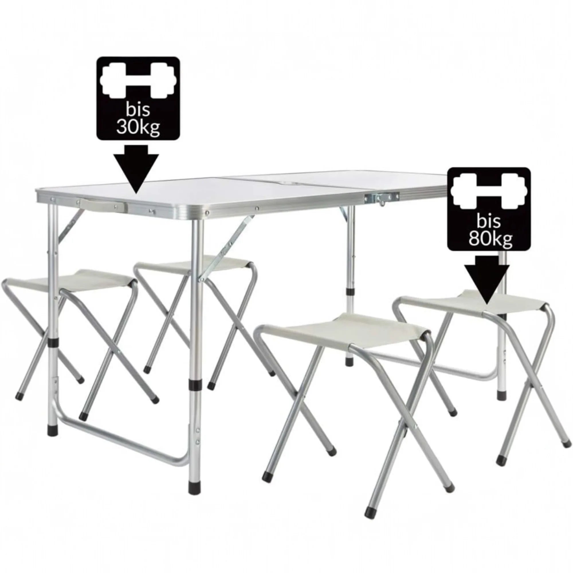 Practical Compact Aluminum Folding Table with 4 Stools