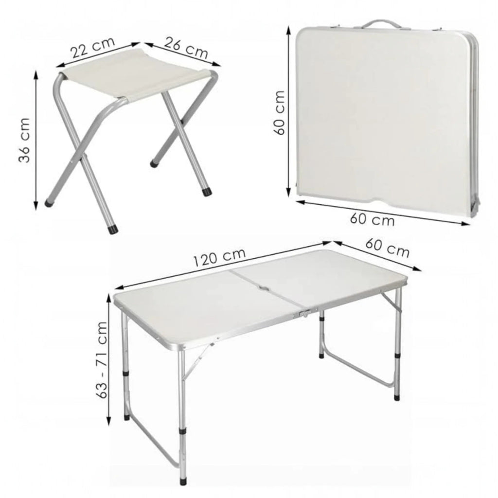 Practical Compact Aluminum Folding Table with 4 Stools