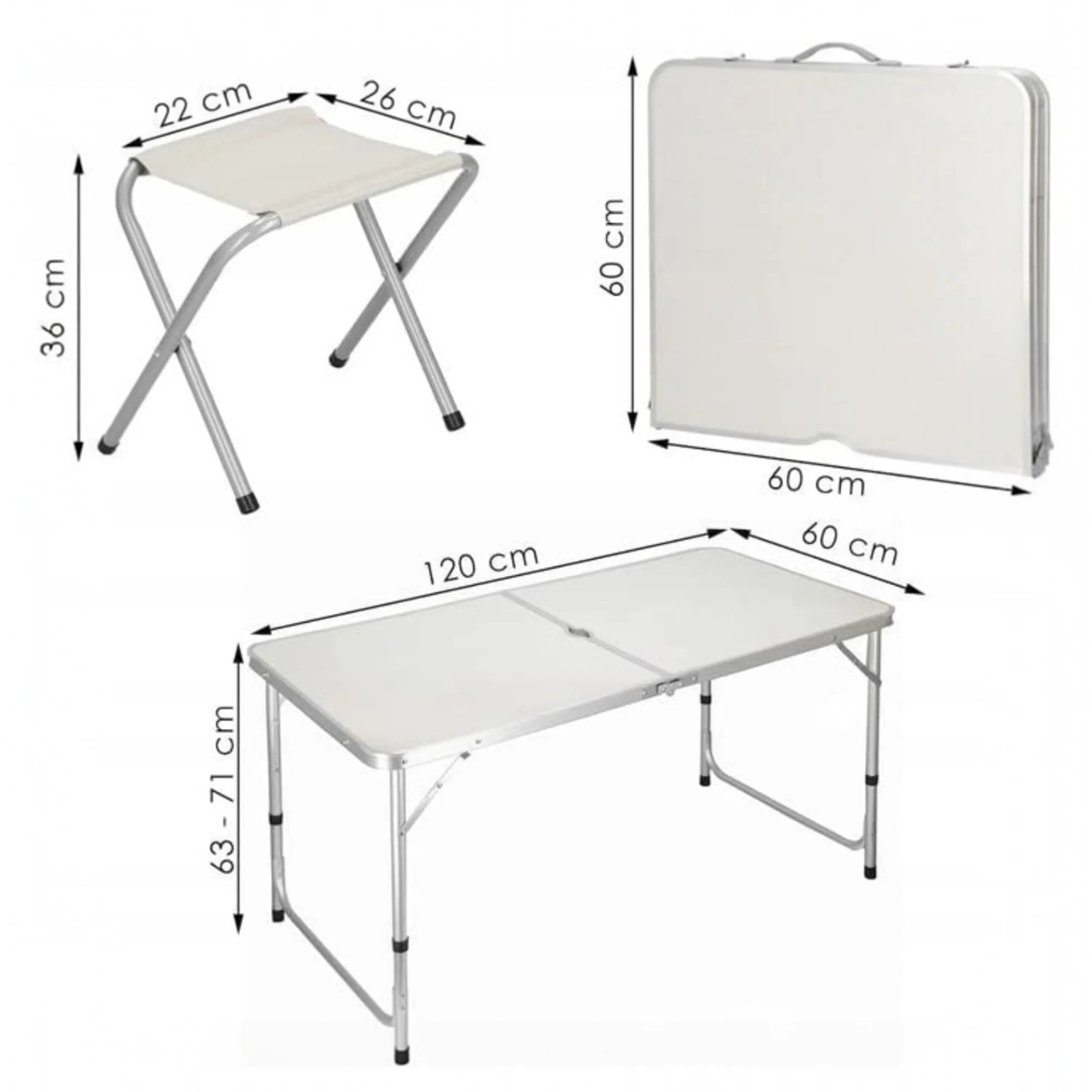 Practical Compact Aluminum Folding Table with 4 Stools